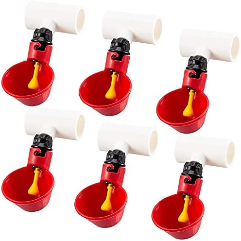 ANCLLO Lot de 6 gobelets automatiques pour volaille, arroseur de poulet et arroseur de poulet avec raccords en T pour poulet, caille, canard