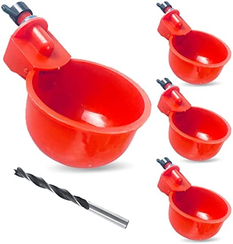 YANRU 4 pcs,Abreuvoir Poules Automatique,Abreuvoir Automatique Poule Kit,Poulet Abreuvoir D'Eau,Abreuvoir Poulet En Plastique Rouge, Avec Foret 9 Mm, Volaille Basse-Cour,Poulets,Canards (#1)